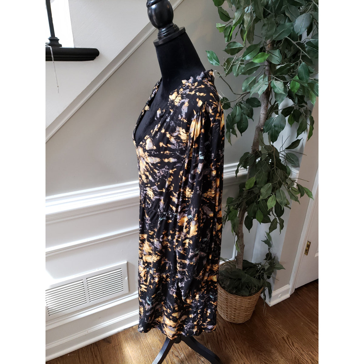 Women's True Craft Black Tie Dye Long Sleeve Dress Size 1X Rayon Fall Style
