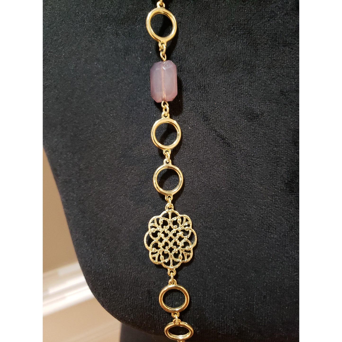 Womens Gold Tone Open Link Long Necklace with Lobster Clasp