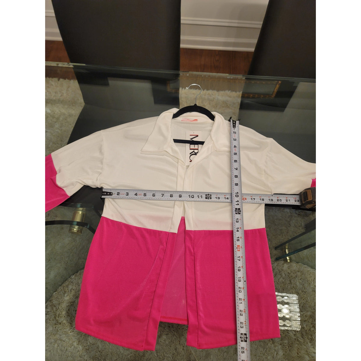 Itzy Cardigan Set Women's Large White/Pink Colorblock Open Front Drop Shoulder
