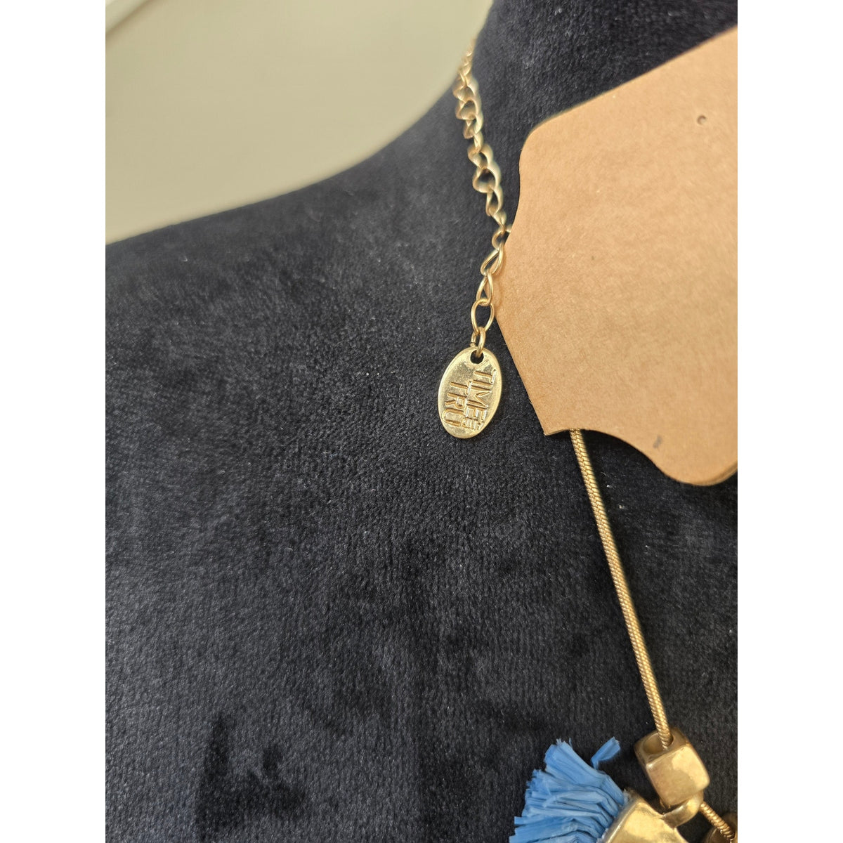 Blue Fringe Gold Disc Statement Necklace