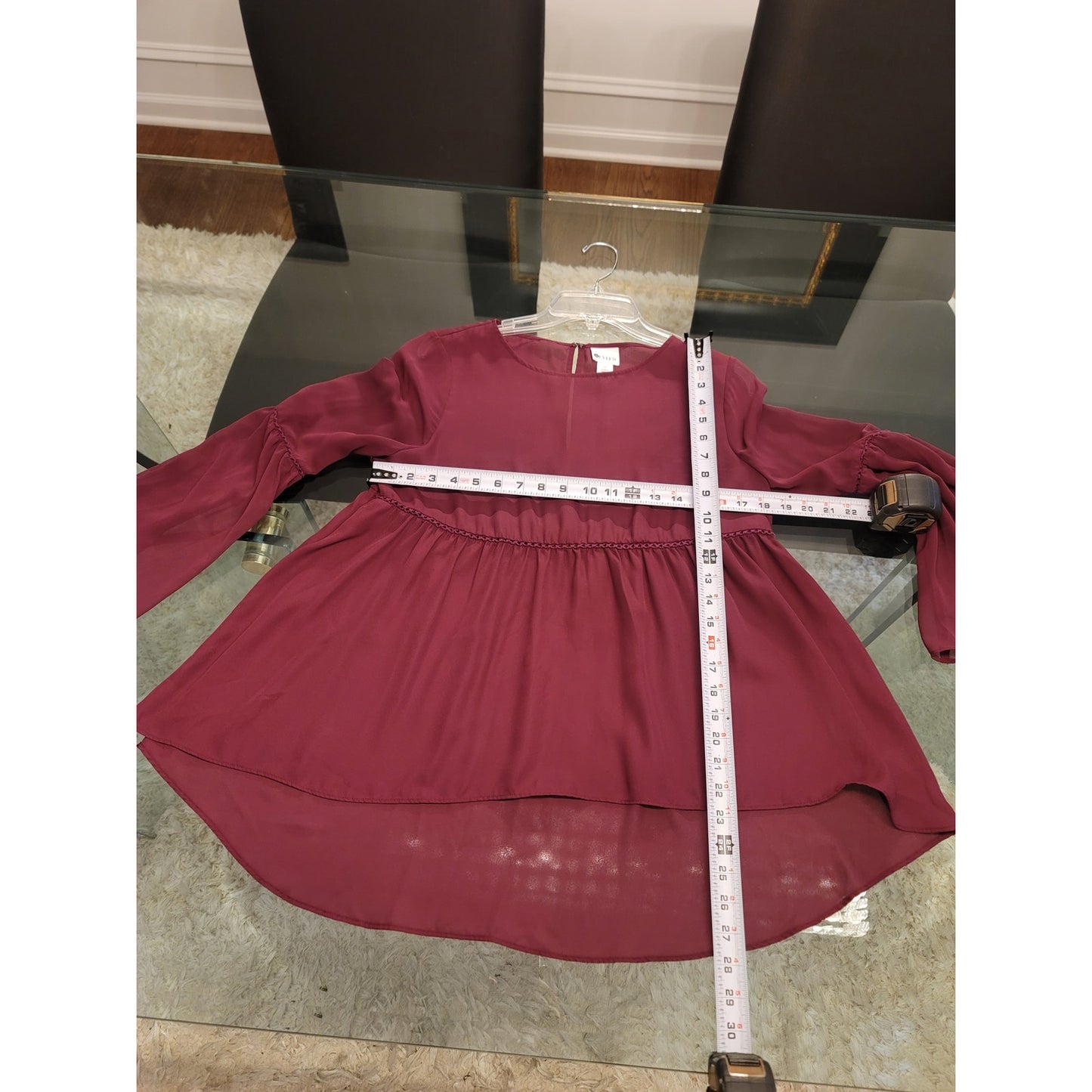 Stylus Top Women’s Size Medium Purple 100% Polyester Peplum Hem Bell Sleeves