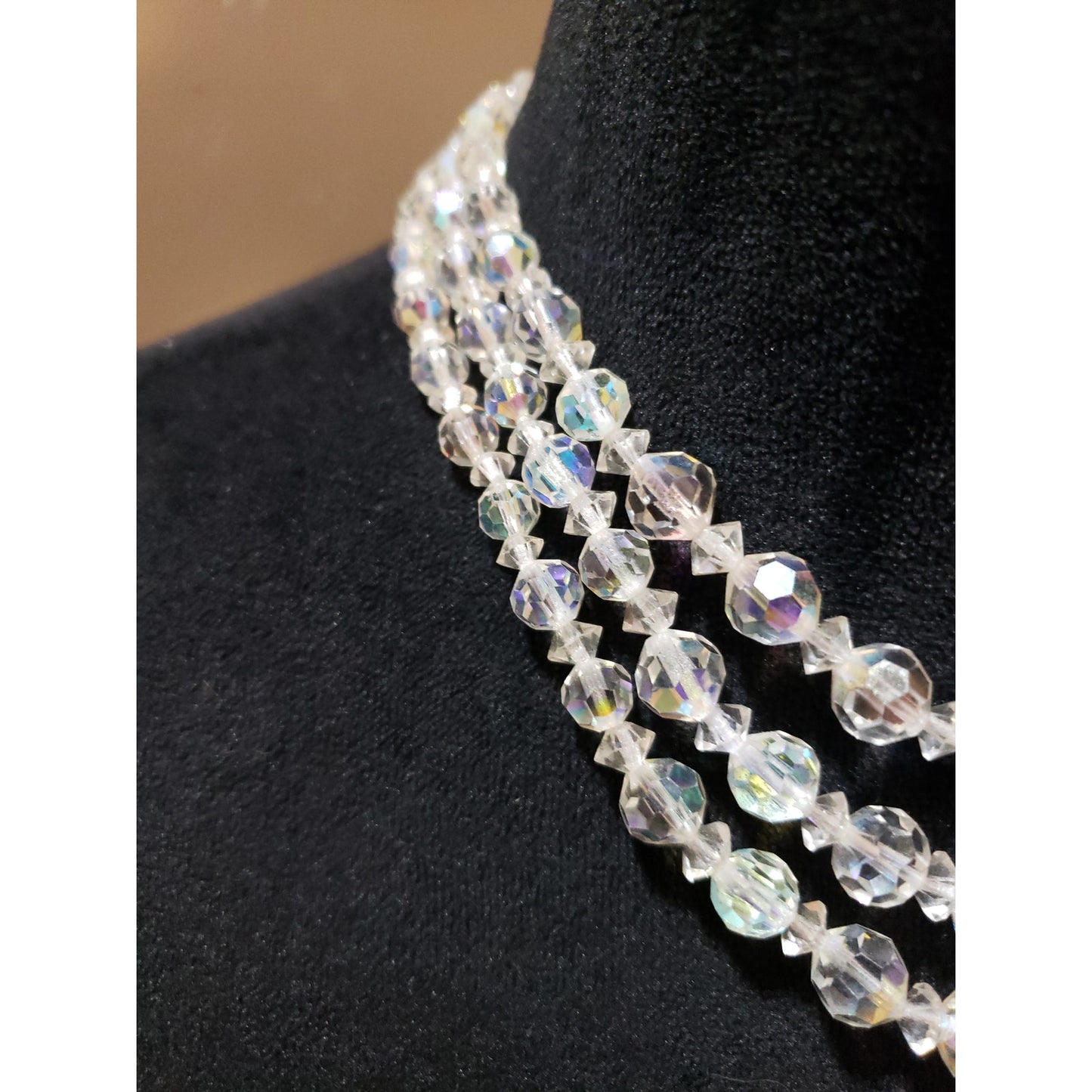 Women Fashion 4 Strand Aurora Borealis Rainbow Crystal Beaded Statement Necklace