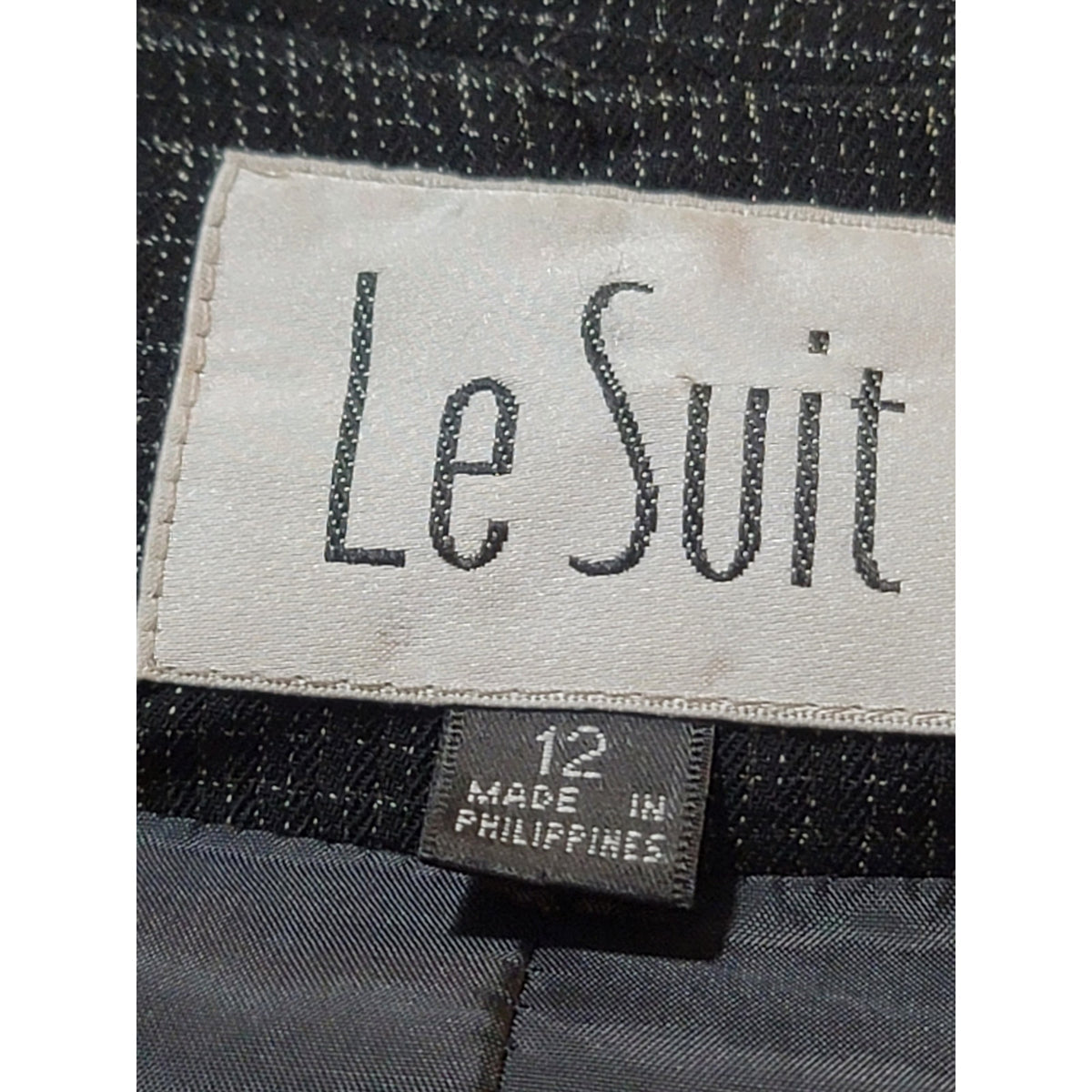 Le Suit Pant Suit Women SZ 12 Black Micro-Plaid Single Button Blazer Fully Lined