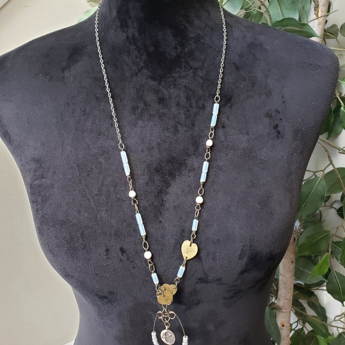 Womens Fashion White Pearl Beaded Crystal Pendant Necklace with Lobster Clasp