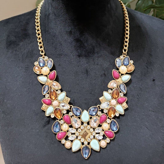 Womens Fashion Gold Tone Multi Faceted Beads Collar Necklace with Lobster Clasp