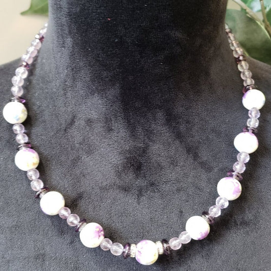 Women Fashion Rock Crystal Acrylic Beads Haematite Spacers Necklace w/ Box Clasp