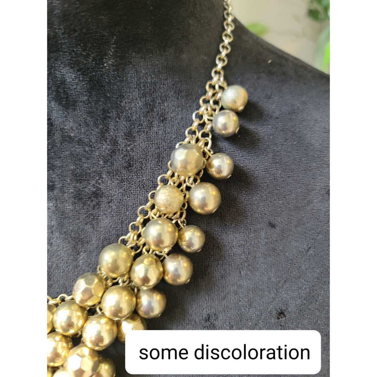 Antique Gold Tone Bubble Bib Necklace Cluster Statement Runway Fashion Jewelry