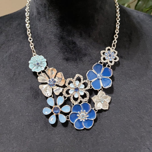 Women Fashion Rhinestone Multi Floral Statement Collar Necklace w/ Lobster Clasp