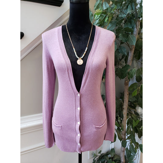 Banana Republic Cardigan Sweater Women's M Purple Knit Long Sleeve Button Front