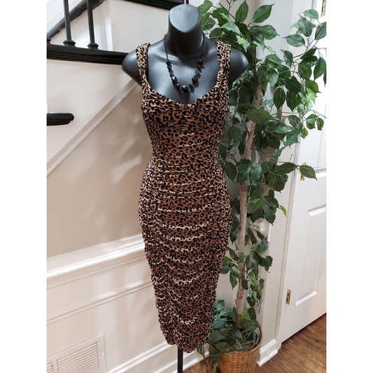 Majorelle Tabitha Womens Black Brown Animal Print Sleeveless Midi Dress Medium