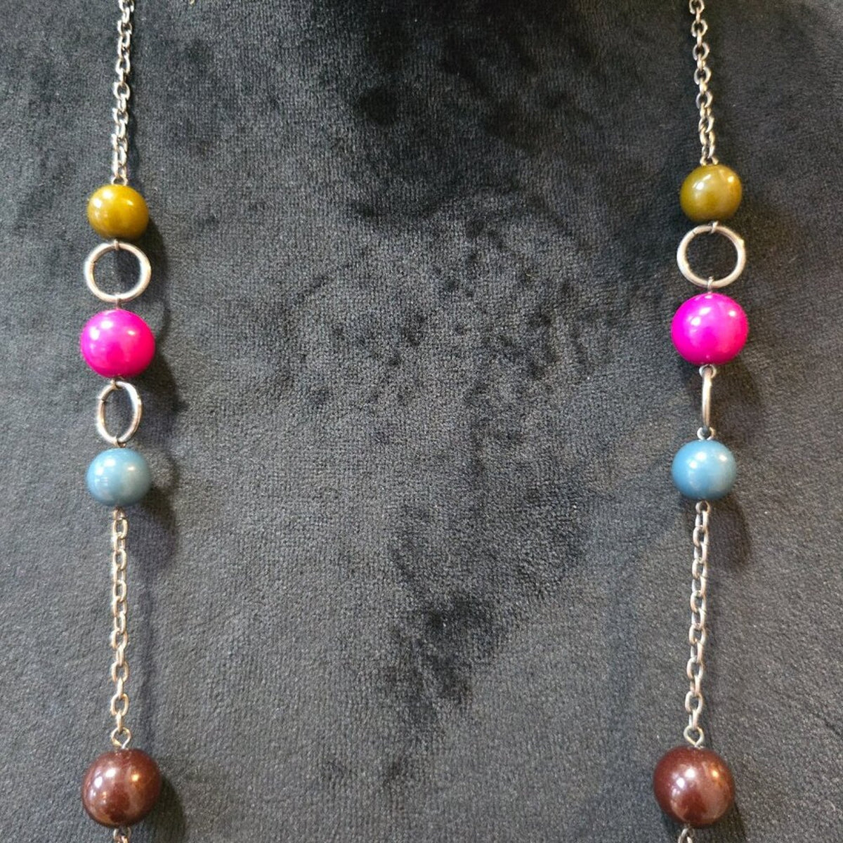 Womens Fashion Multi Linked Assorted Beads Silver Chain Long Necklace w/ Lobster