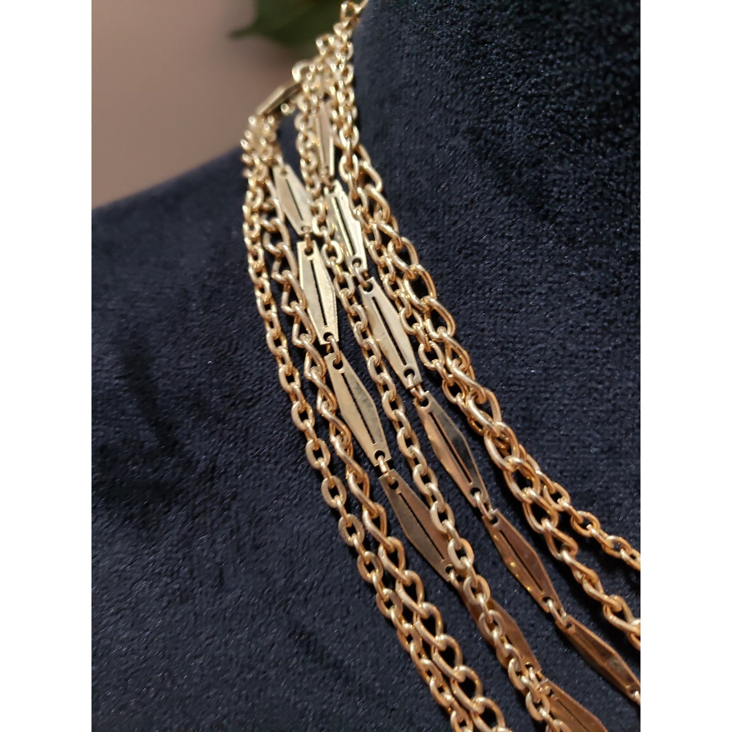 Womens Fashion Gold Tone Multilayer Paper Clip & Link Chains Necklace Jewelry