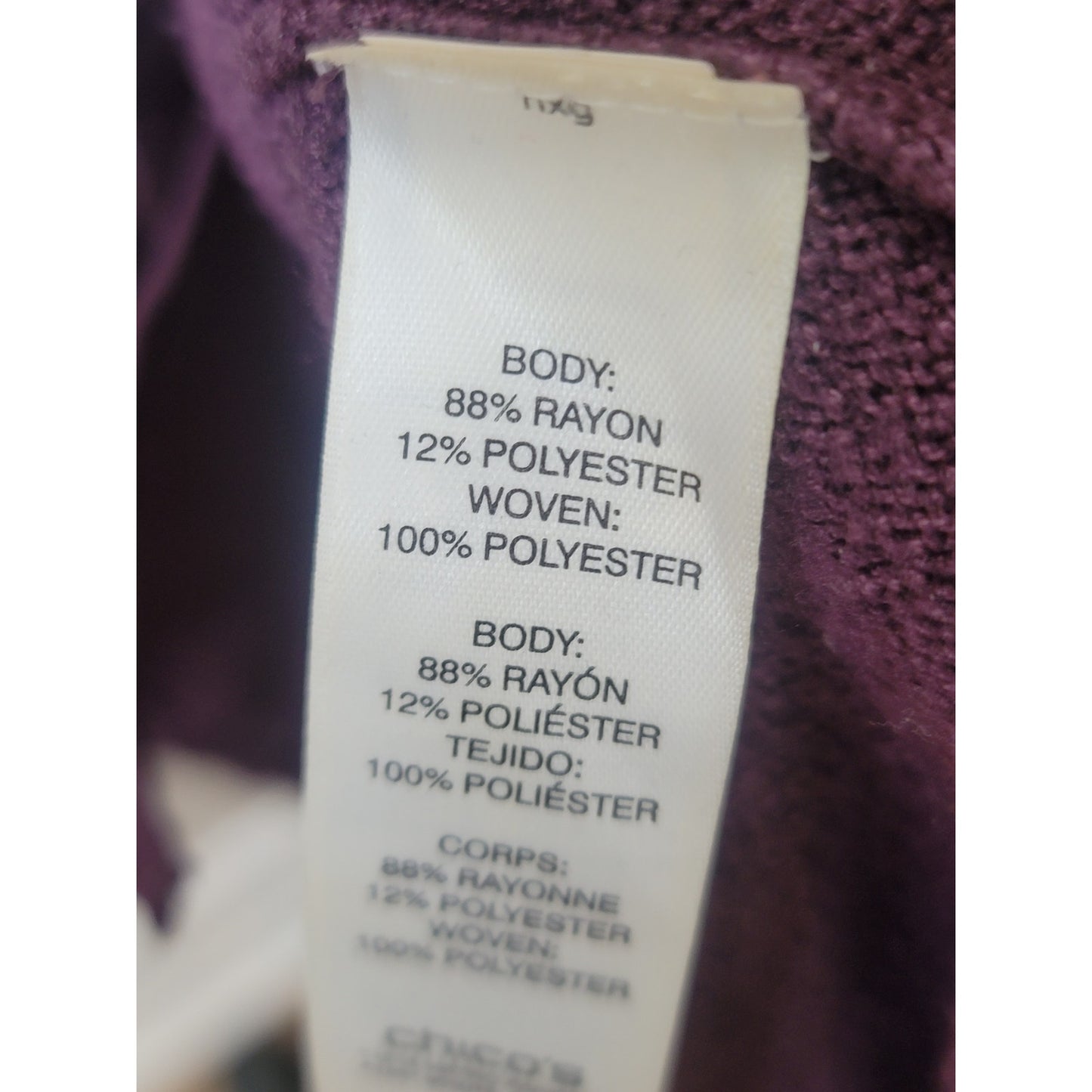 Chico's Sweater Women's Size 2 Large Purple Sheer Hem Knit Stretch Long Sleeve