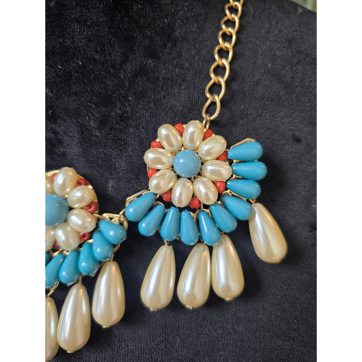 Turquoise Ivory Floral Bib Statement Necklace