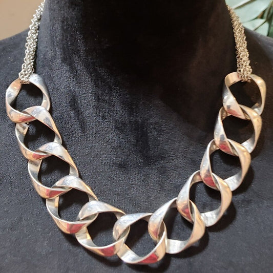Womens Fashion Silver Tone Circular Curb Chain Necklace Jewelry w/ Lobster Clasp