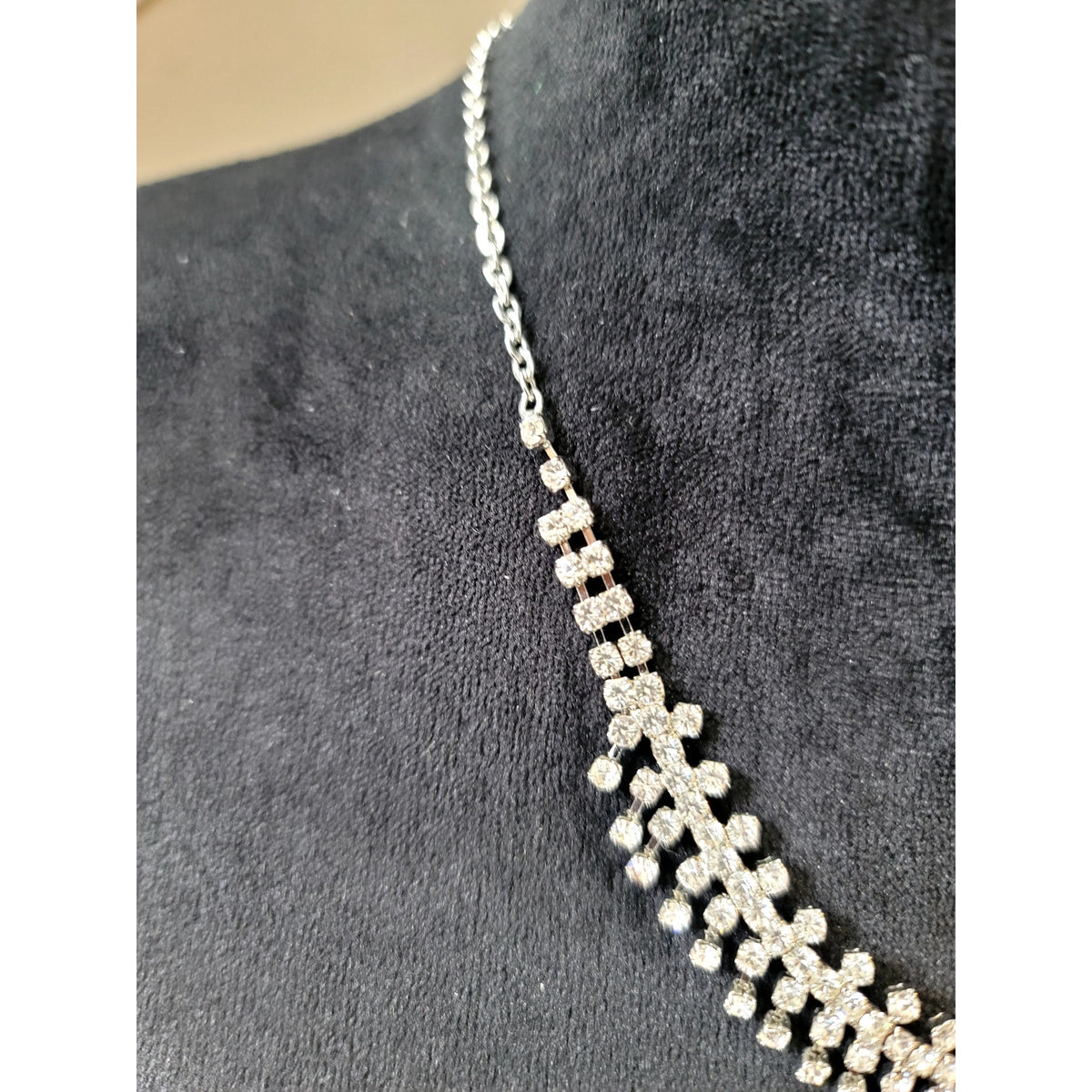 White Crystal Beaded Chevron Statement Necklace Elegant