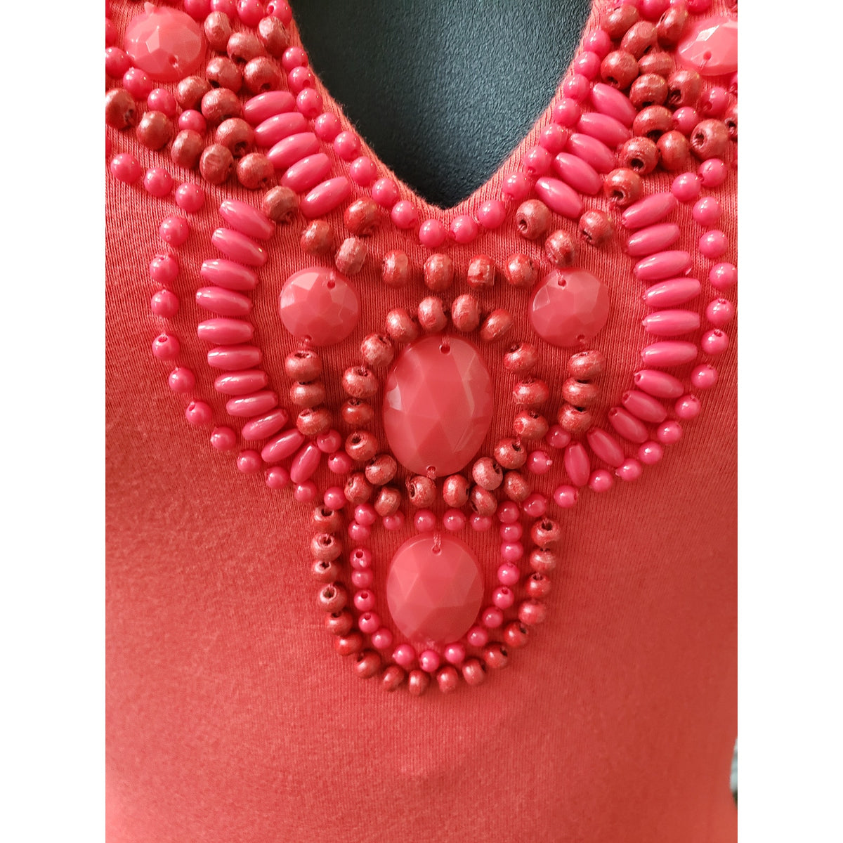 Dana Buchman Dress Women Small Coral Pink Sleeveless Keyhole Beaded Neckline
