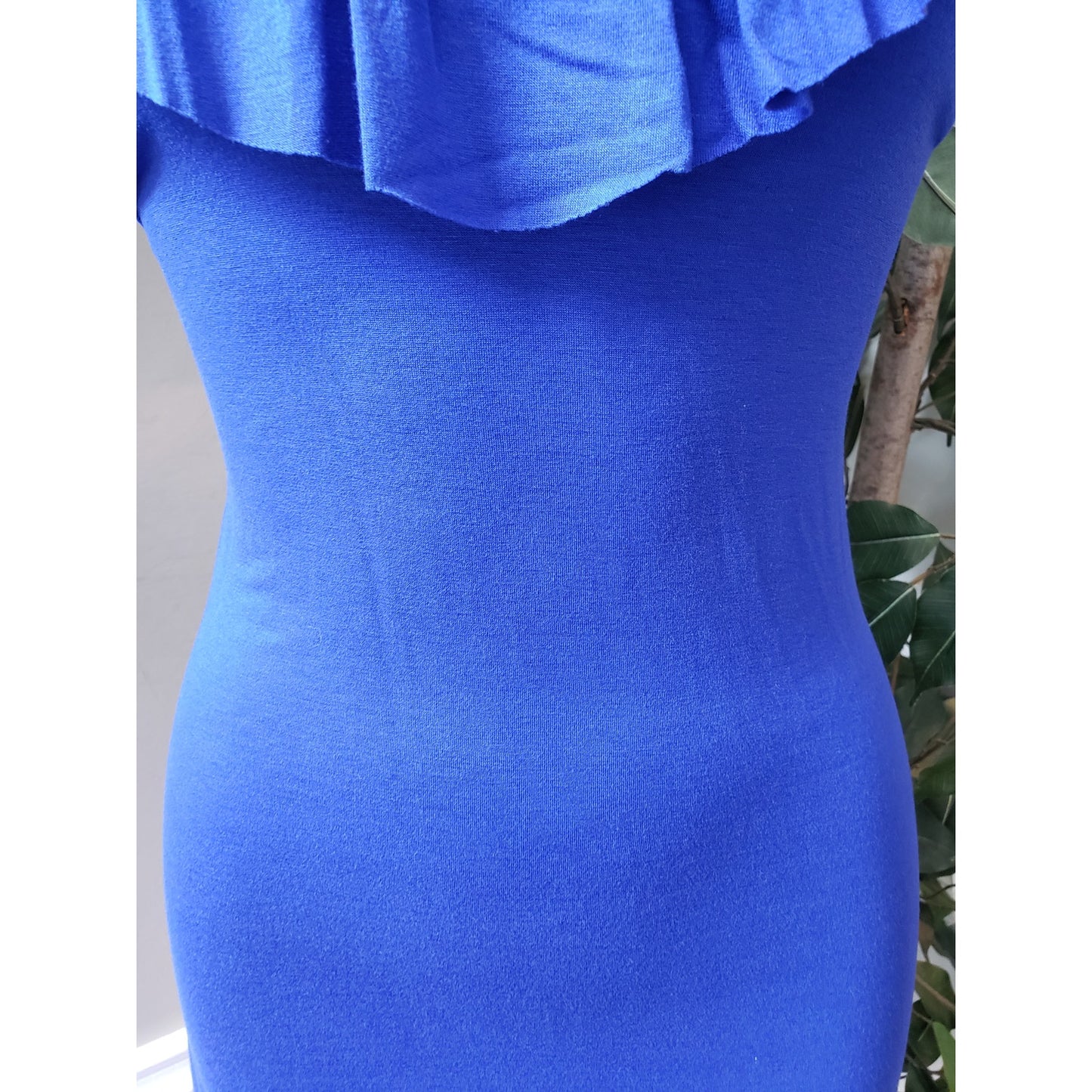Charming Charlie Bodycon Dress Womens Small Blue Ruffle Sleeveless Keyhole Back