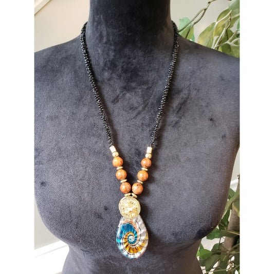 Women Beaded Pendant Necklace Handmade Boho Spiral Shell Statement Jewelry