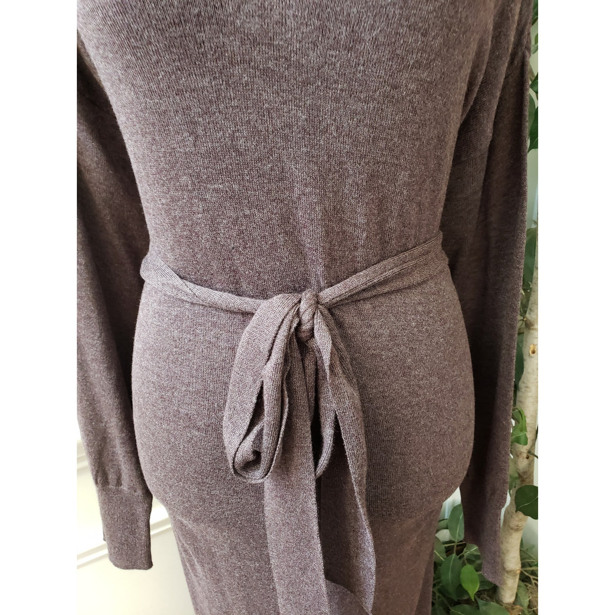Terra & Sky Maxi Dress Womens 2X Brown Deep Neck Tie Waist Raglan Sleeve & Hem