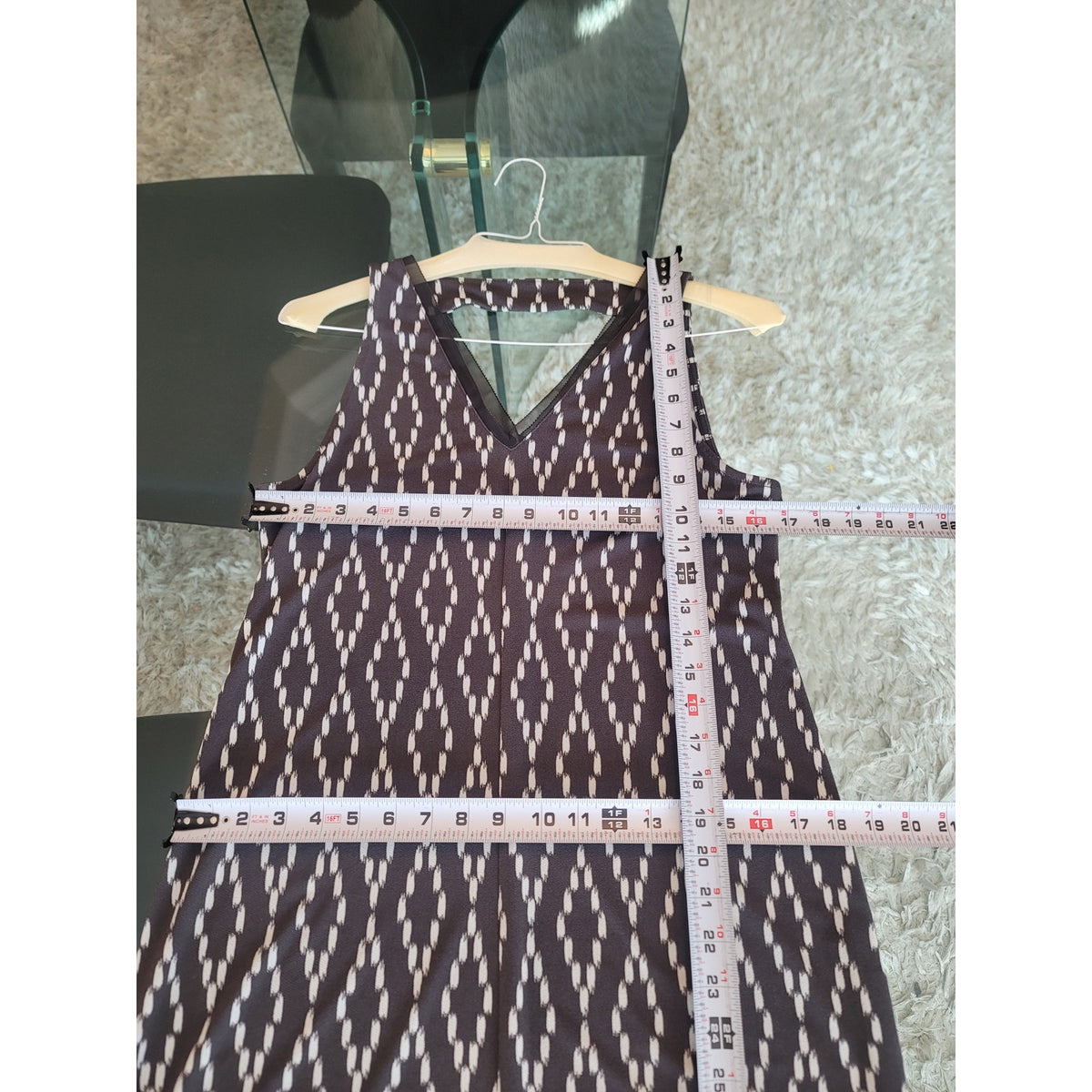 Banana Republic Midi Tank Dress Womens Small Black White Geometric V-Neck Casual