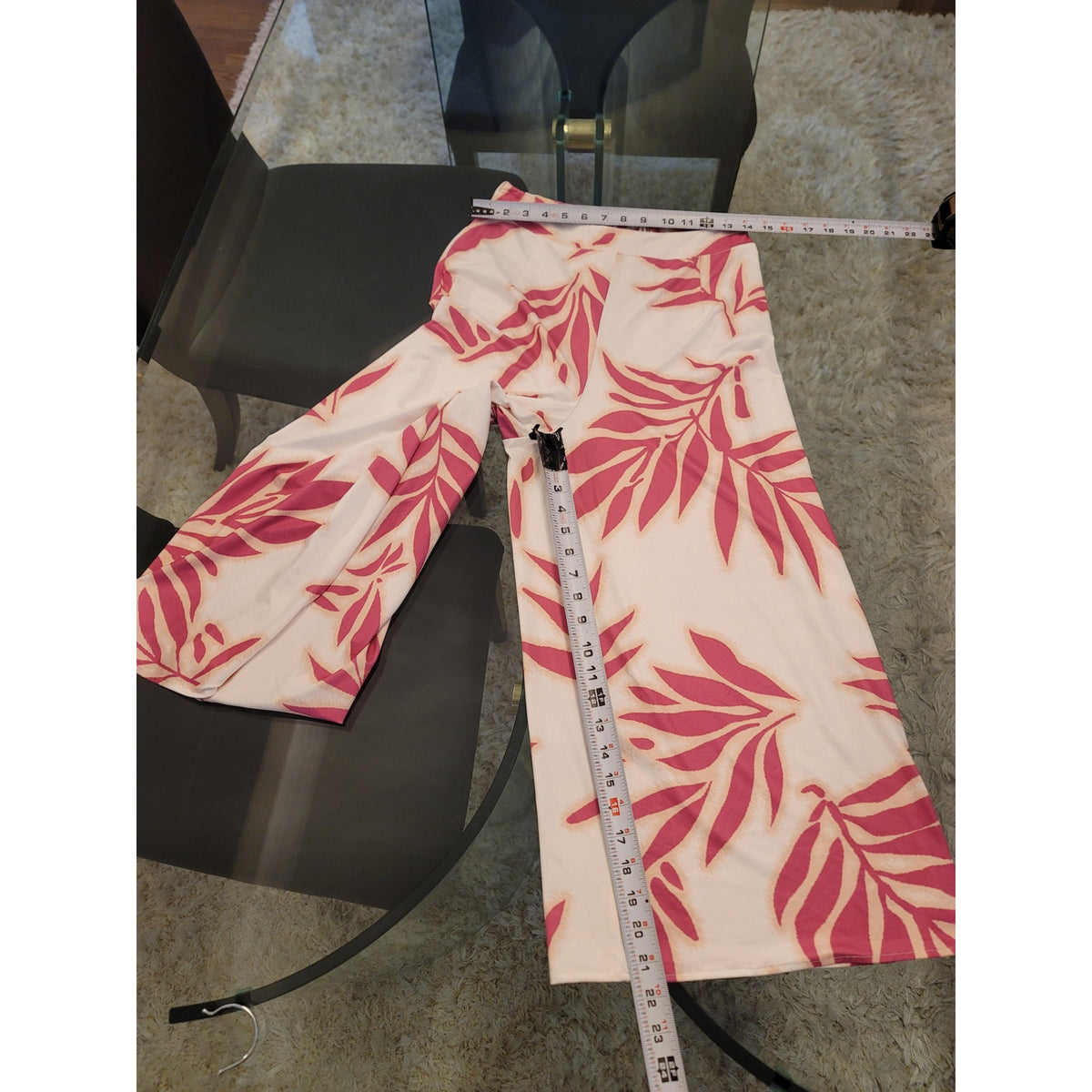 Roylamp Co-Ord Set Women's Small White/Pink Palm Leaf Round Neck Sleeveless