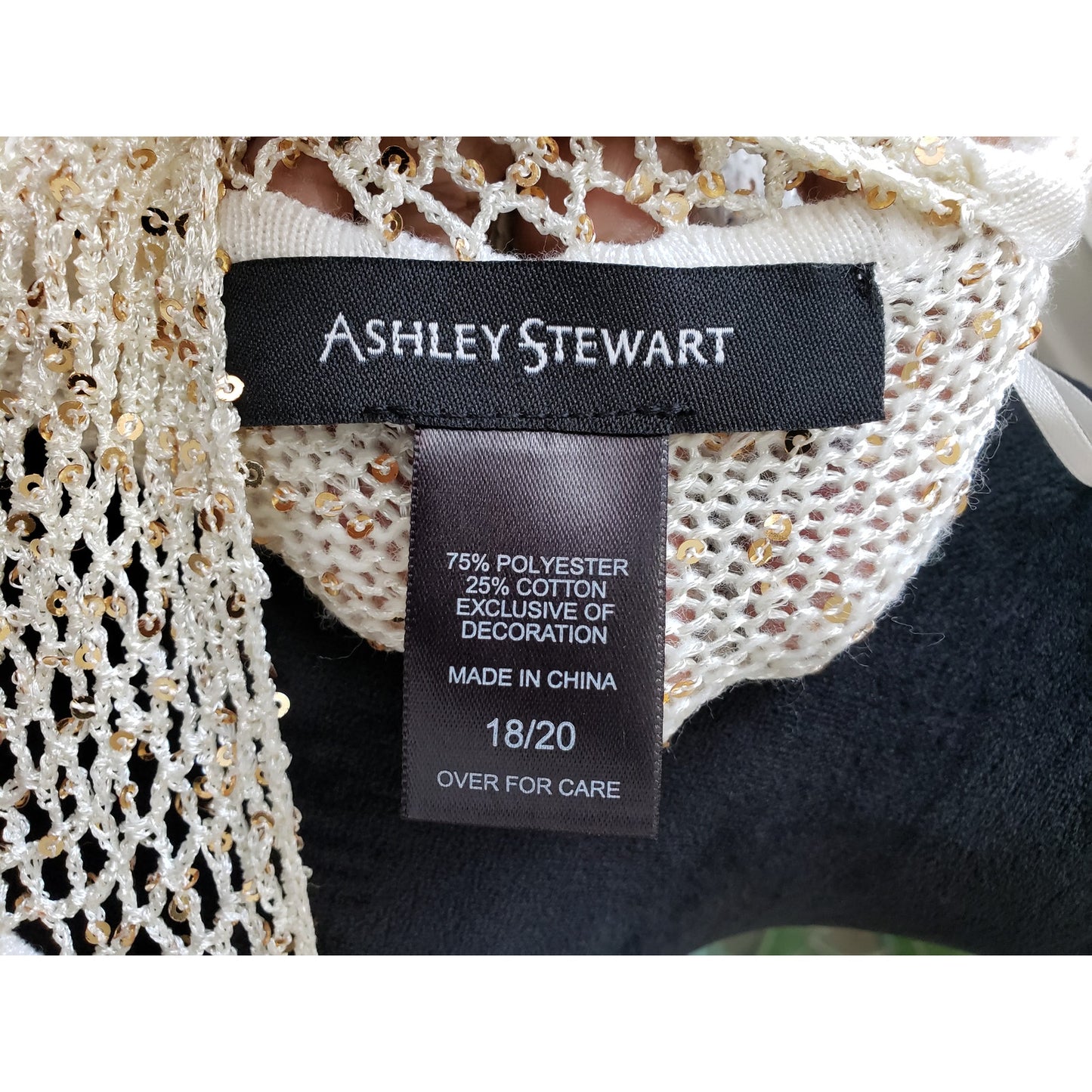 Ashley Stewart Tunic Sweater Women 18/20 White Sequin Open Knit Scoop Neck
