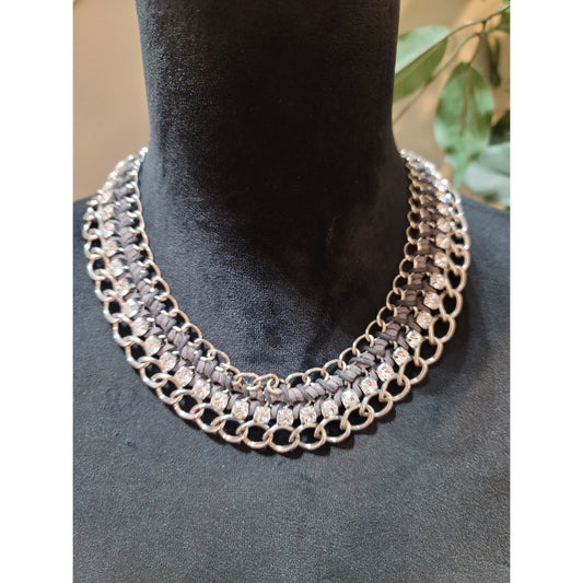 Women's Chain Link Crystal Choker Necklace With Toggle Clasp Elegant Jewelry