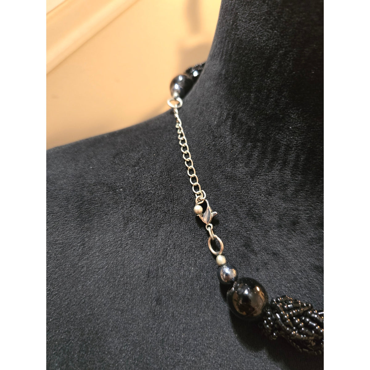Women's Black Beaded Statement Necklace Multi Strand Seed Bead Collar