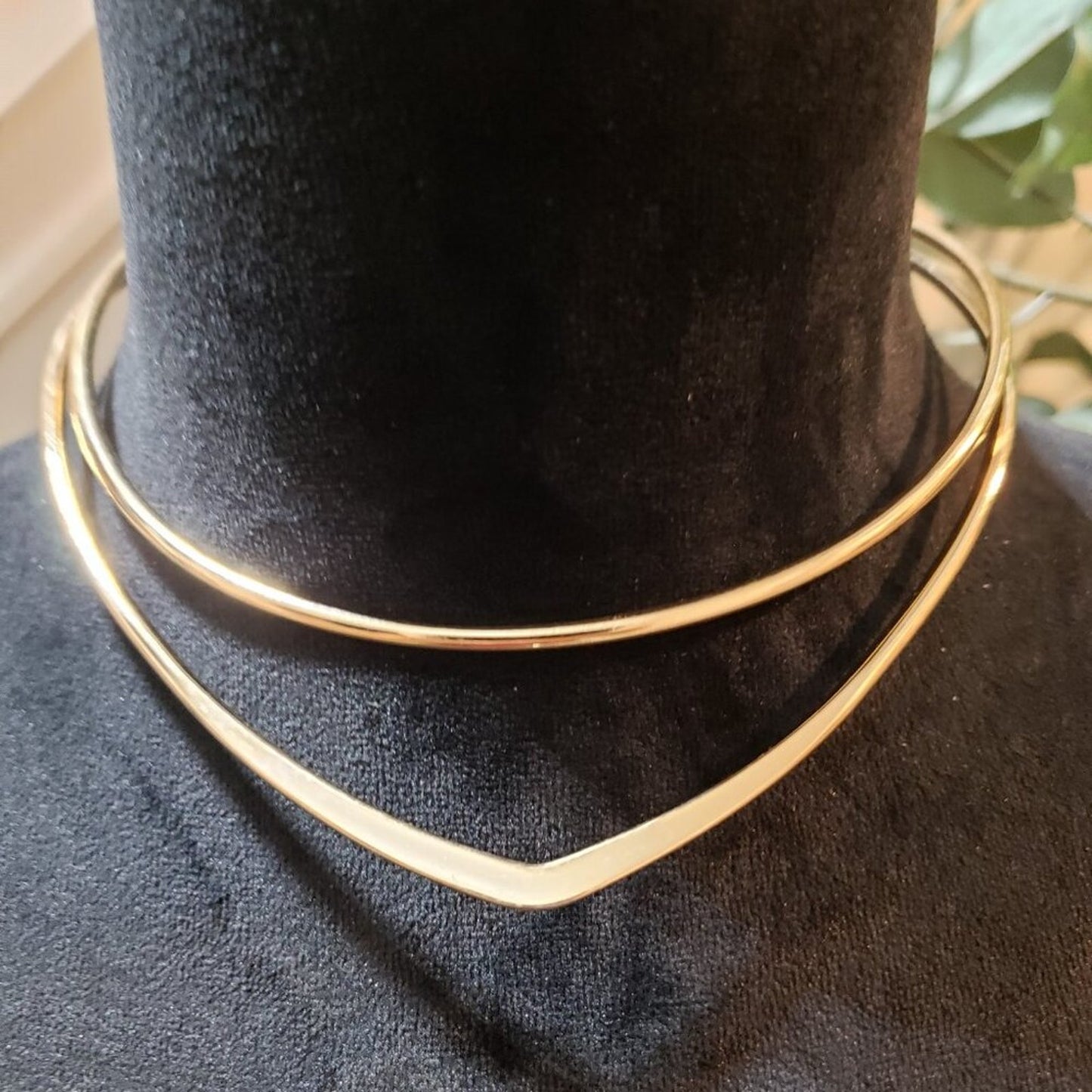 Womens Fashion Gold Tone Geometric Double-Deck Collar Necklace w/ Lobster Clasp