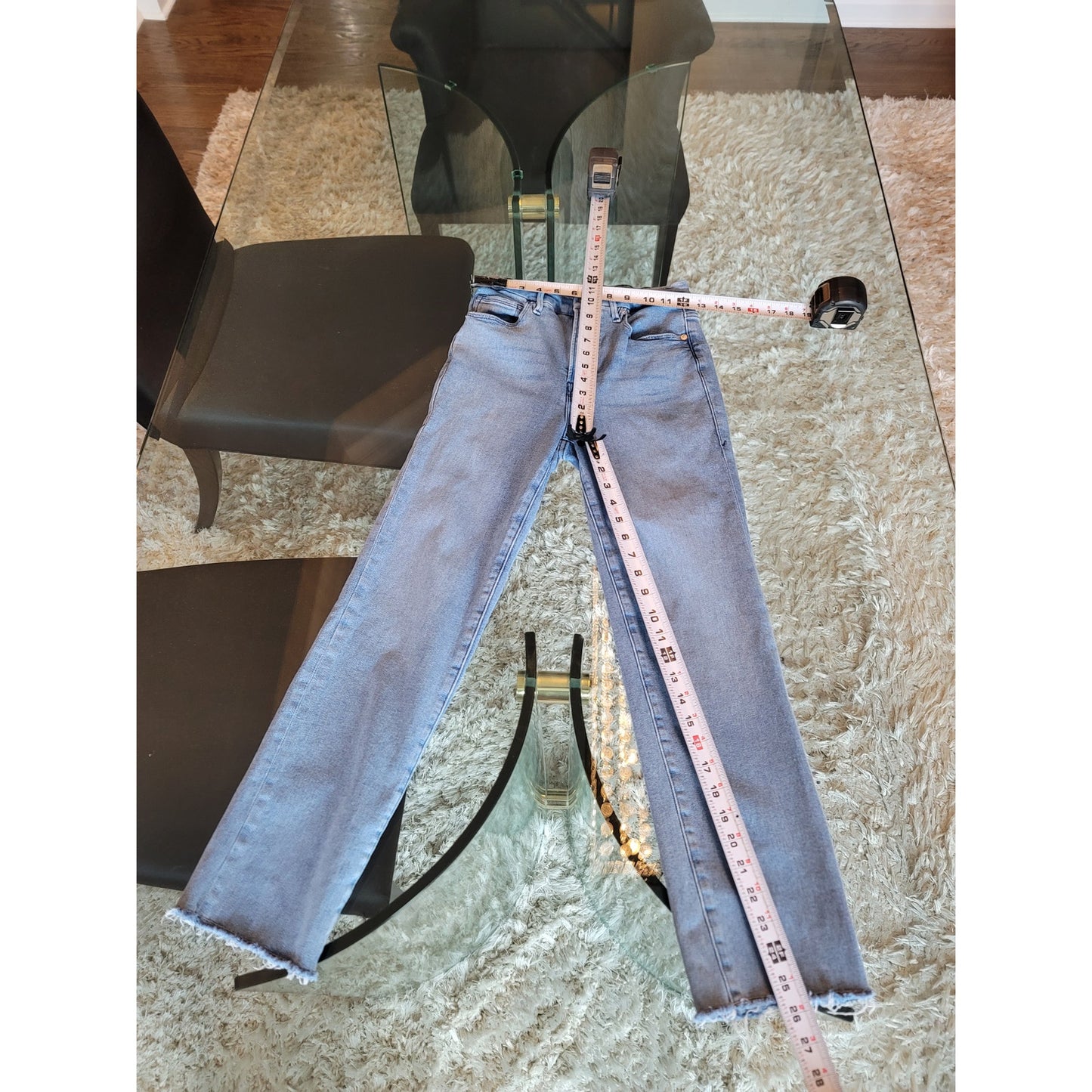 Good American High Rise Jeans Women's 27 Blue Organic Cotton Stretch Frayed Hem