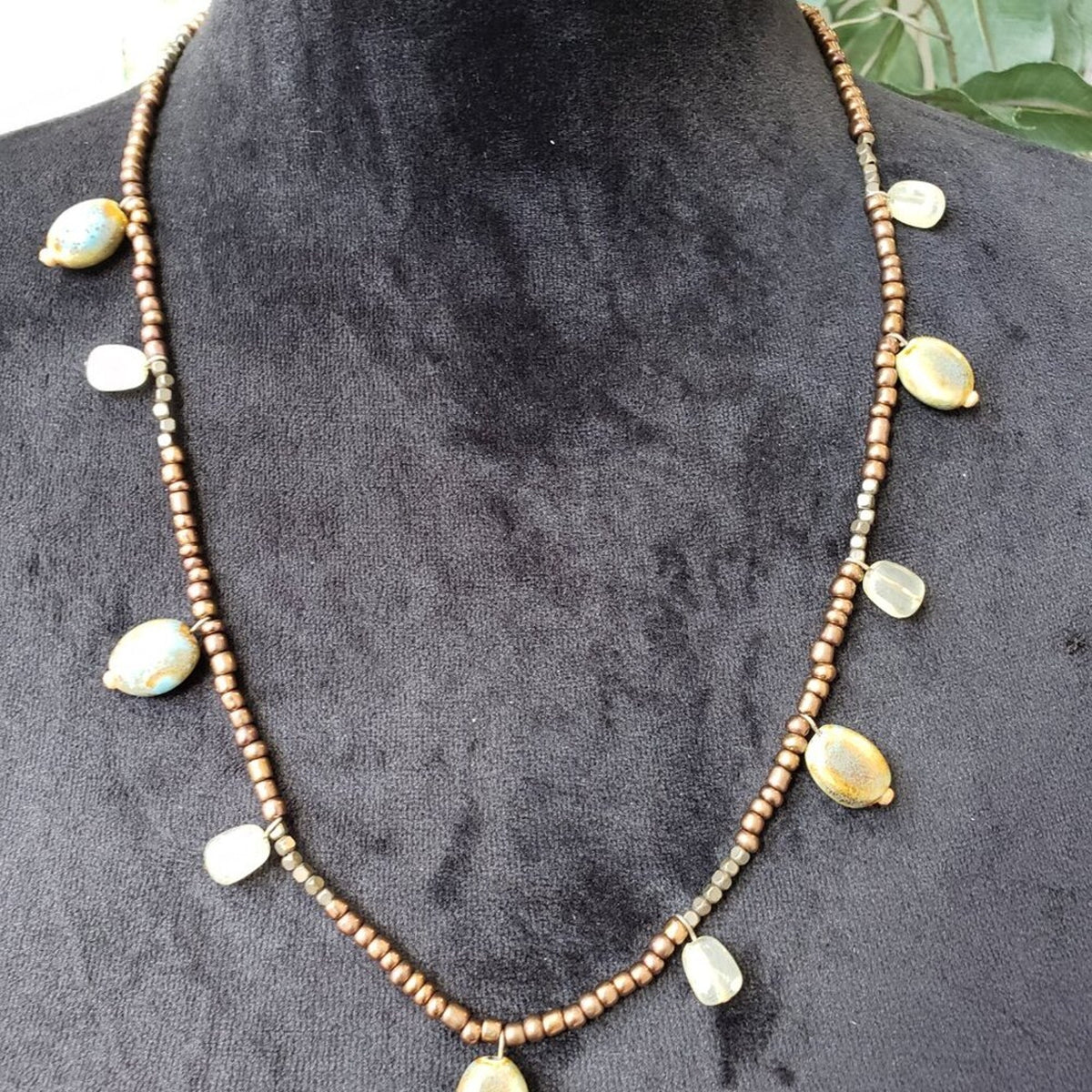 George Necklace Women Brown Seed Beaded Charm Jewelry with Lobster Clasp