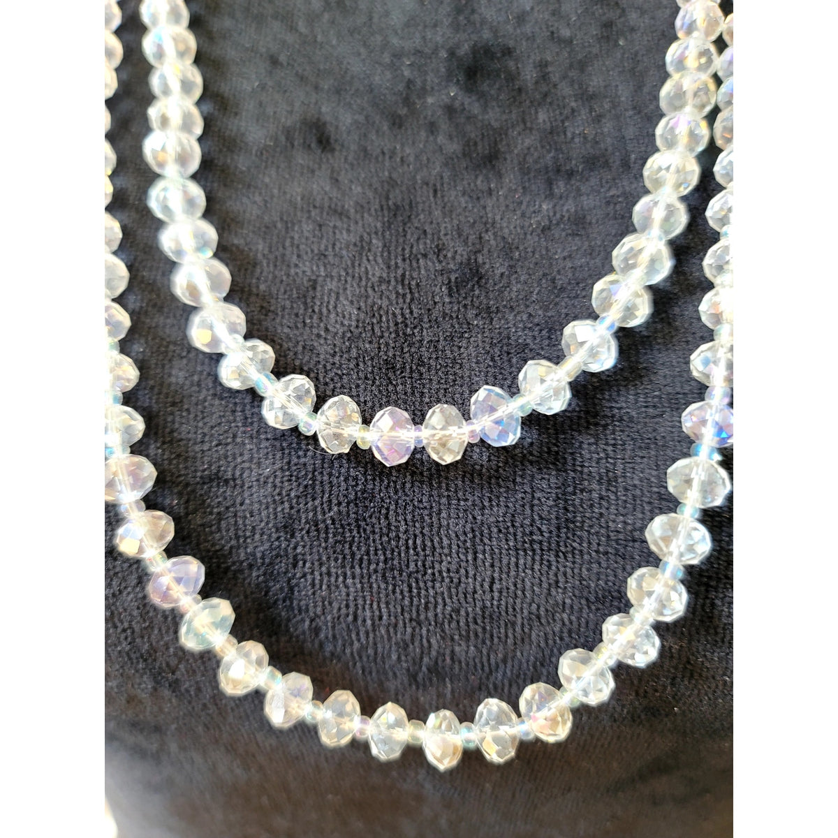 Clear Faceted Crystal Multi-Strand Necklace Layered Glass Bead Statement 30"