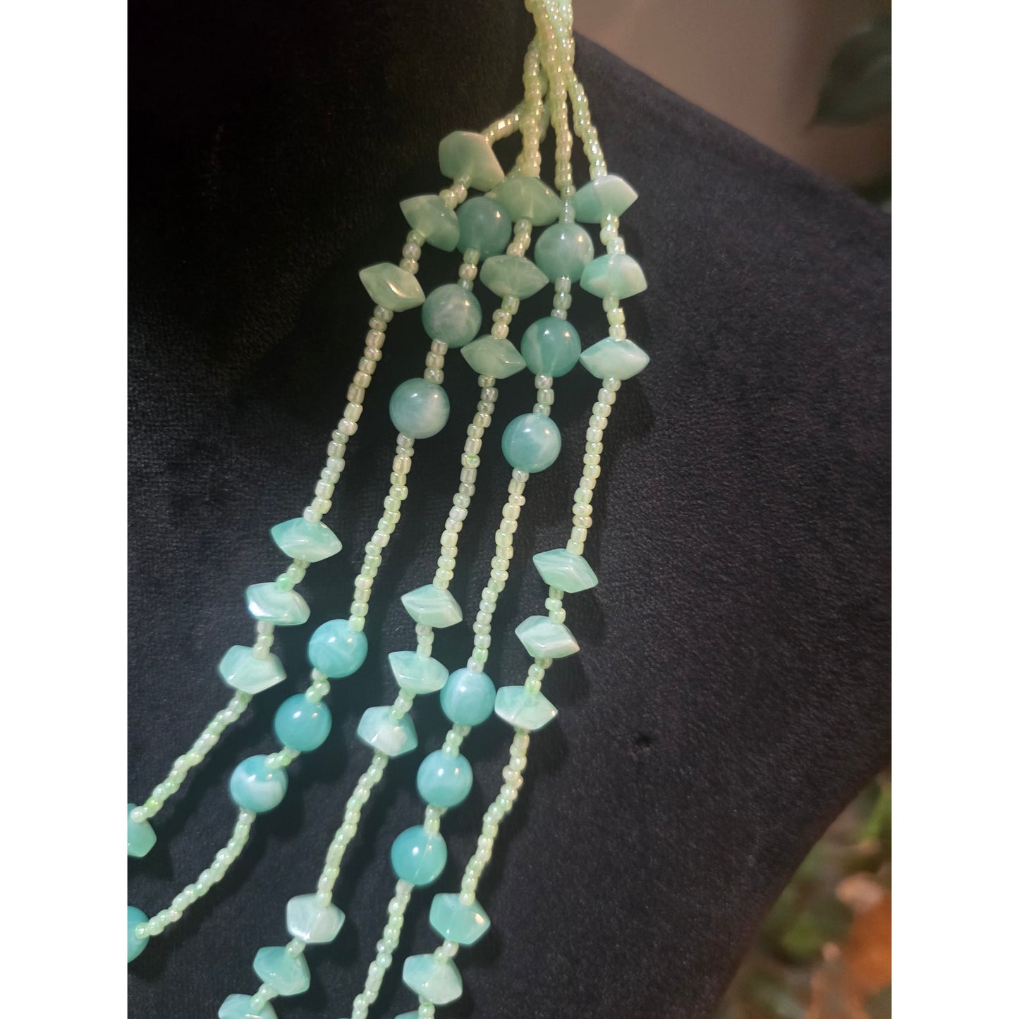 Women's Multi Layer Green Beaded Necklace With Lobster Claw Clasp Statement Jewelry