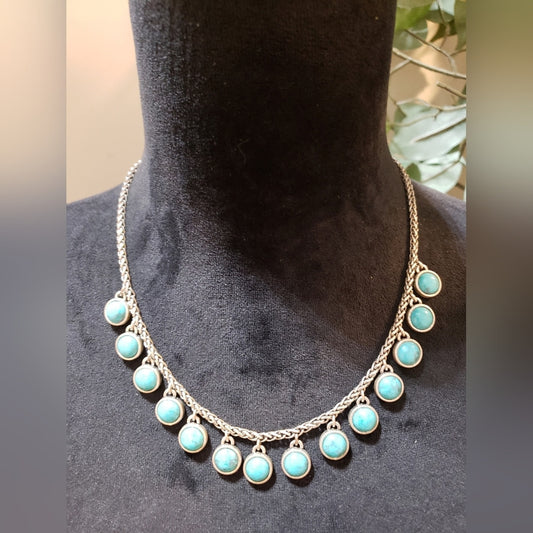 Etco Womens Silver Plated Turquoise Prong Crystals Necklace with Lobster Clasp