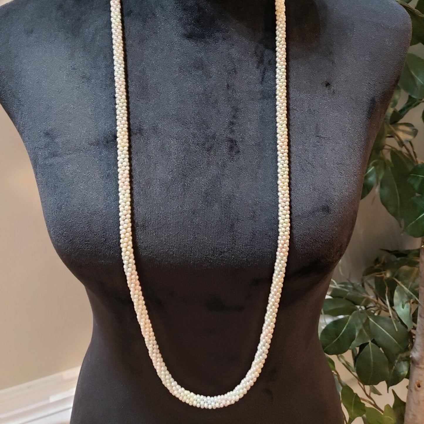 Womens Fashion White Pearl Beaded Long Elegant Cluster Strand Necklace Jewelry
