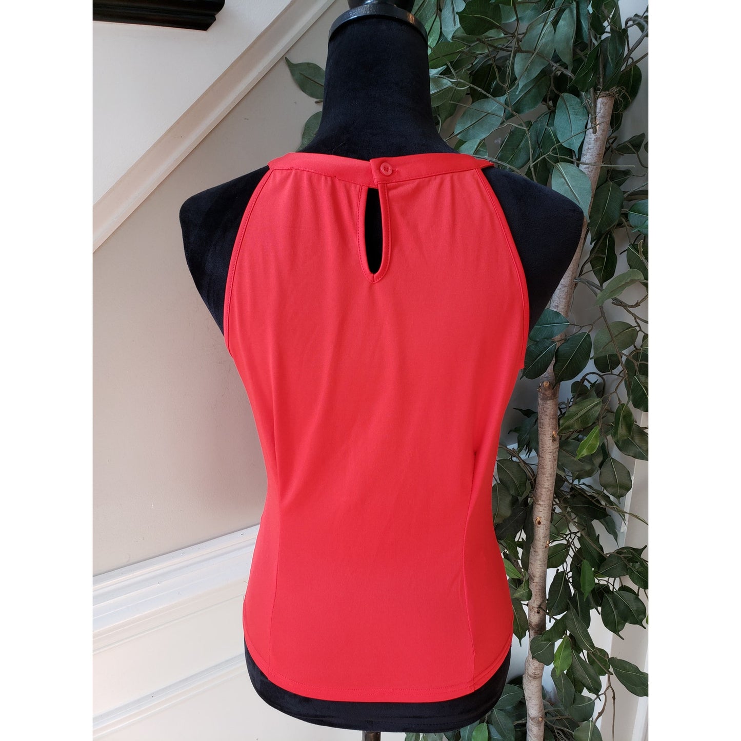 Venus Tank Top Womens S Red Fringe Draping Down Front Halter Neck Sleeveless