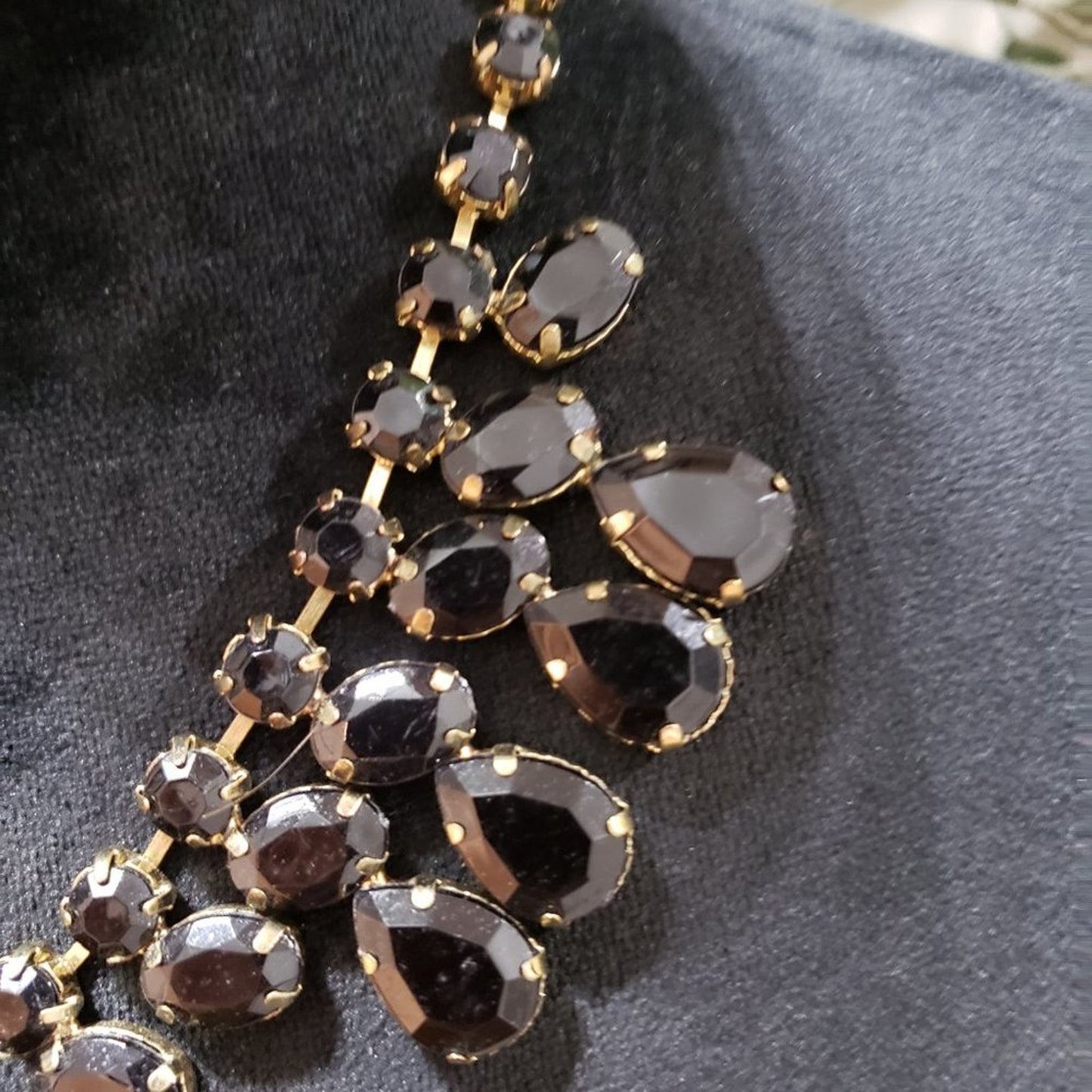 Gold Tone & Black Beaded Teardrop Statement Fashion Jewellery Necklace