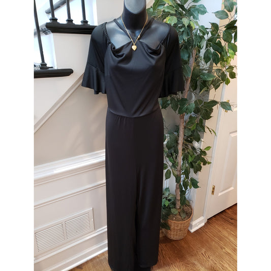 Venus Jumpsuit Womens 2X Black Short Sleeve Adjustable Strap Wide Leg Back Zip