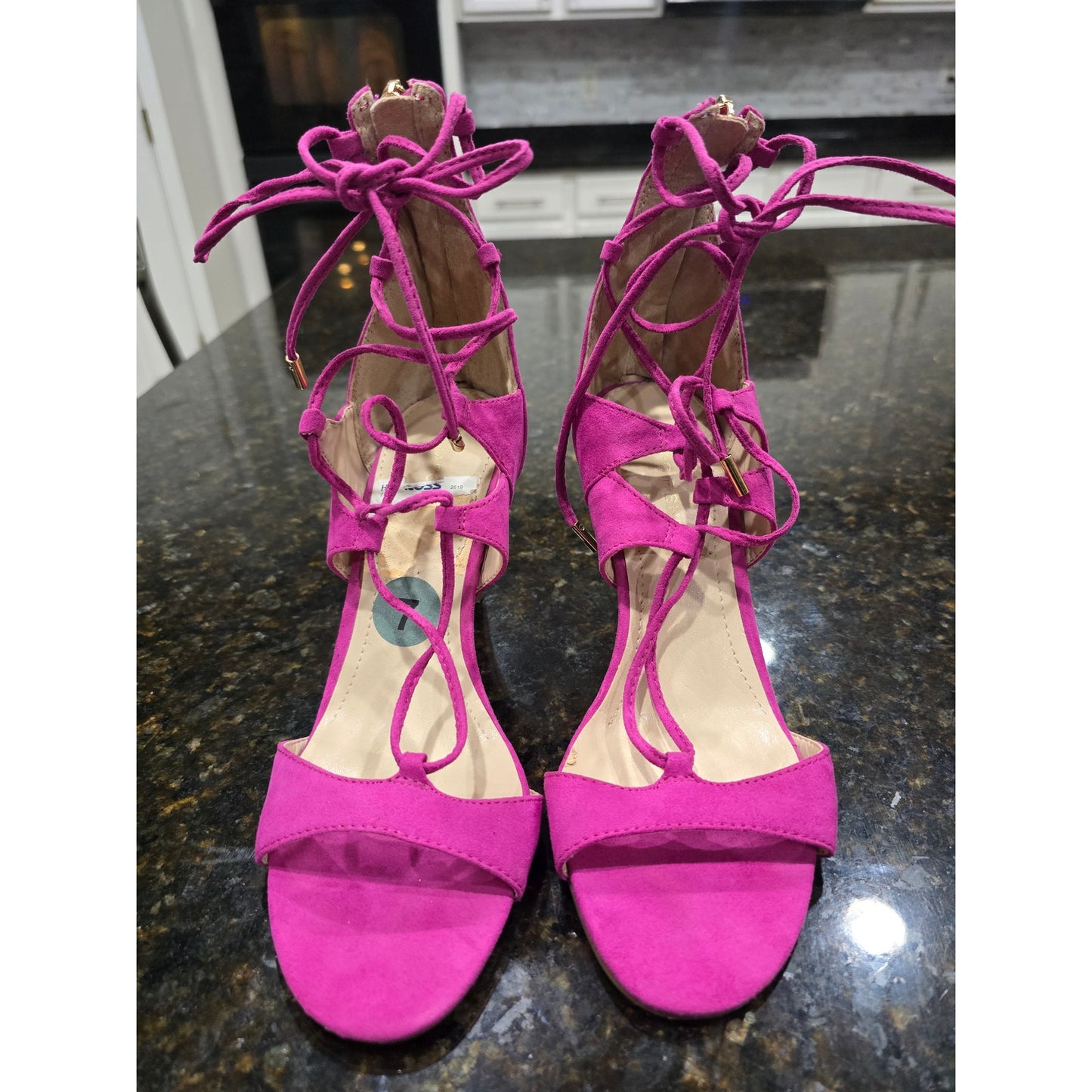 Marc Fisher Heels Women's Size 7 Pink Suede Lace Up Strappy Stiletto High Heel