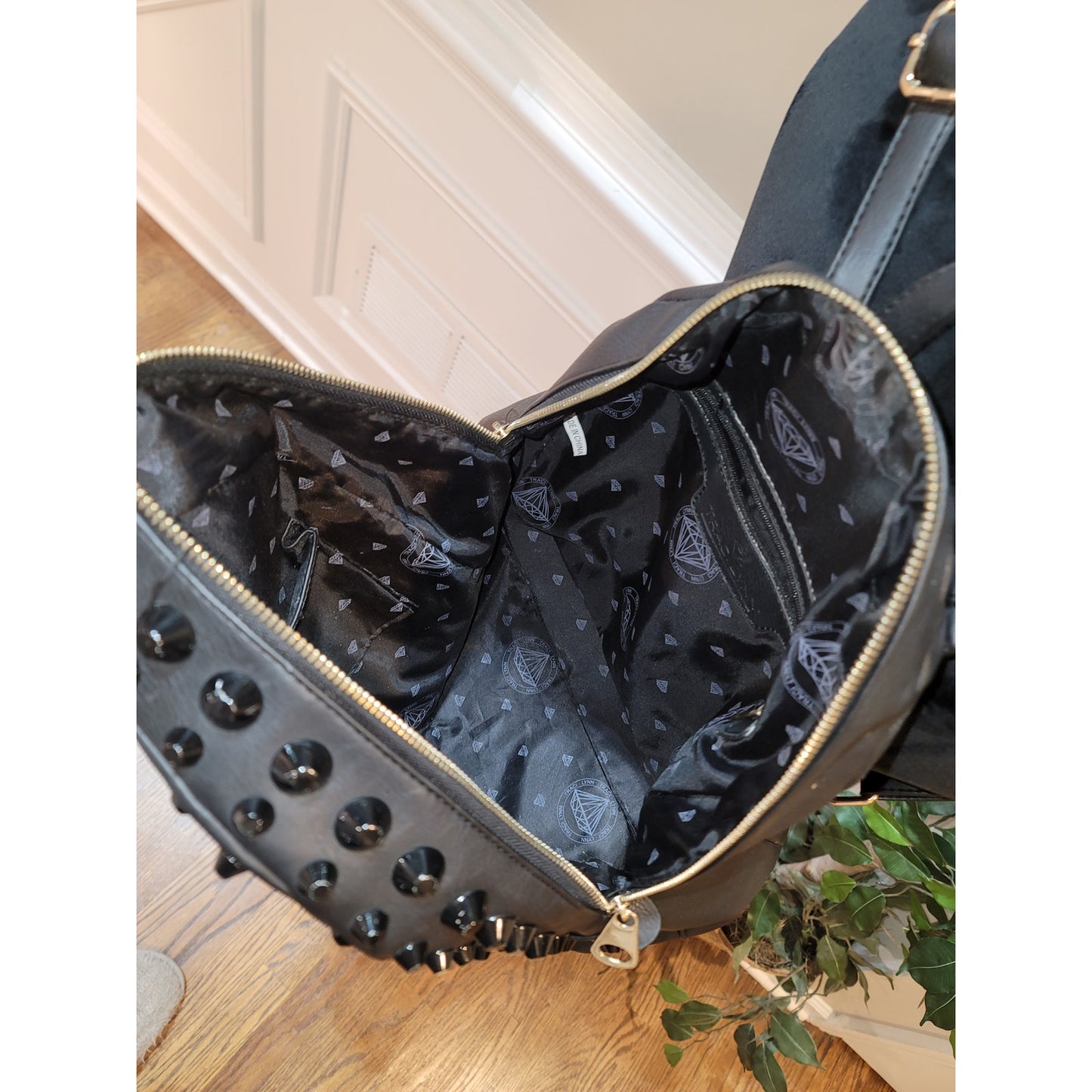 Traci Lynn Backpack Black Stud n' Chic Faux Leather Shoulder Bag Zip Closure