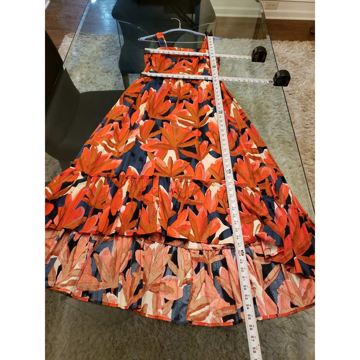 Who What Wear Maxi Dress Womens Small Orange Floral Cotton Pleated Square Neck