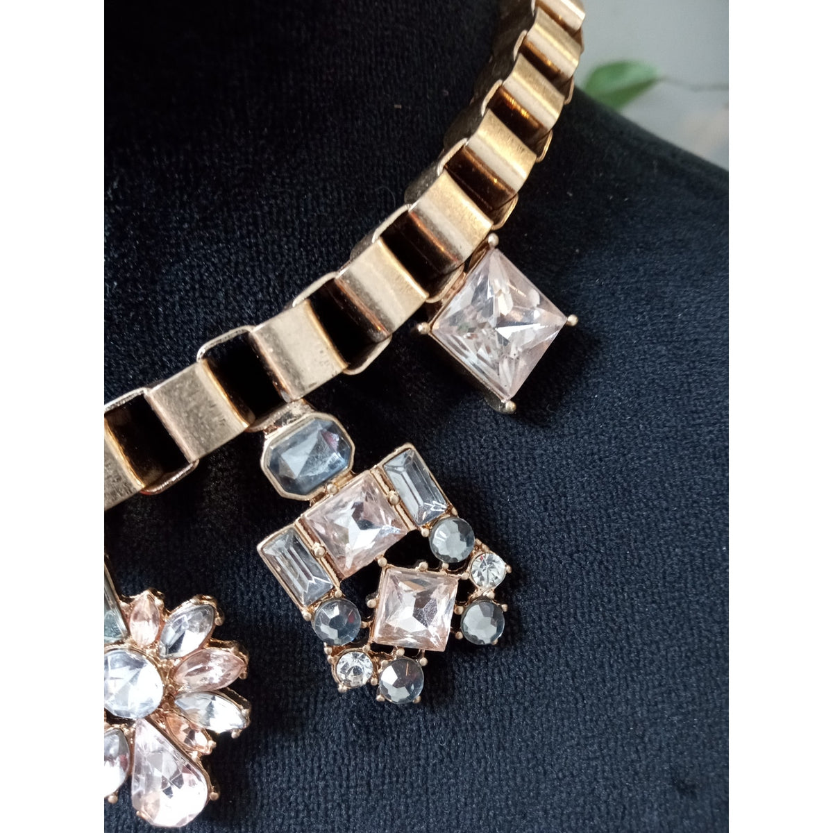Gold Tone Crystal Statement Collar Necklace Clear Rhinestone Bib Glam Bridal