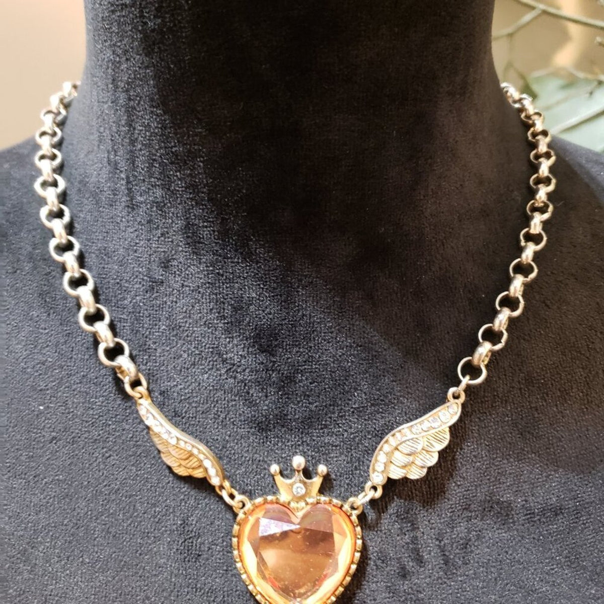 Womens Fashion Zircon-stone Heart Brooch Pendant Necklace Jewelry with Lobster