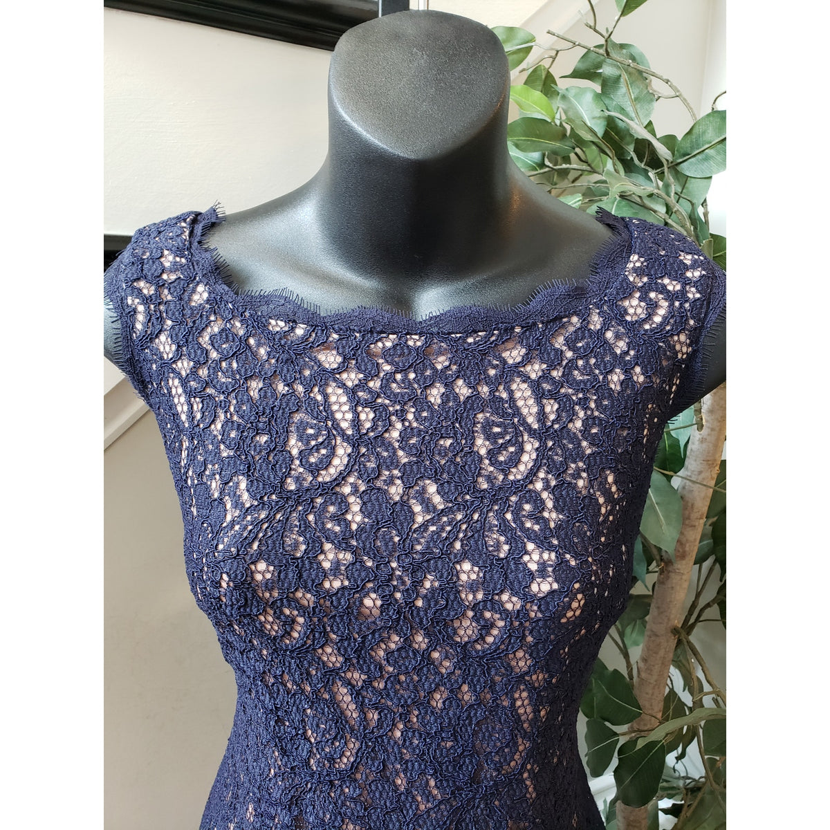 Adrianna Papell Fit & Flare Dress Women's 6 Blue Round Neck Sleeveless Back Zip