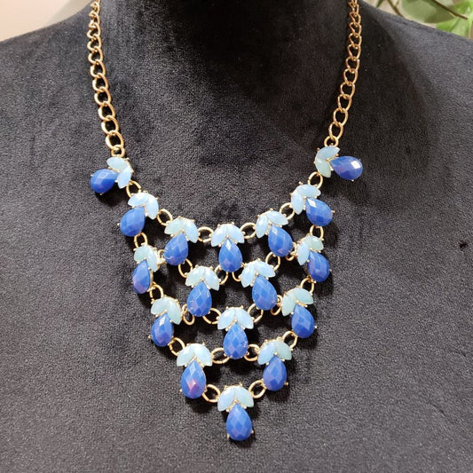 Womens Fashion Blue Choker Costume Beaded Statement Necklace with Lobster Clasp