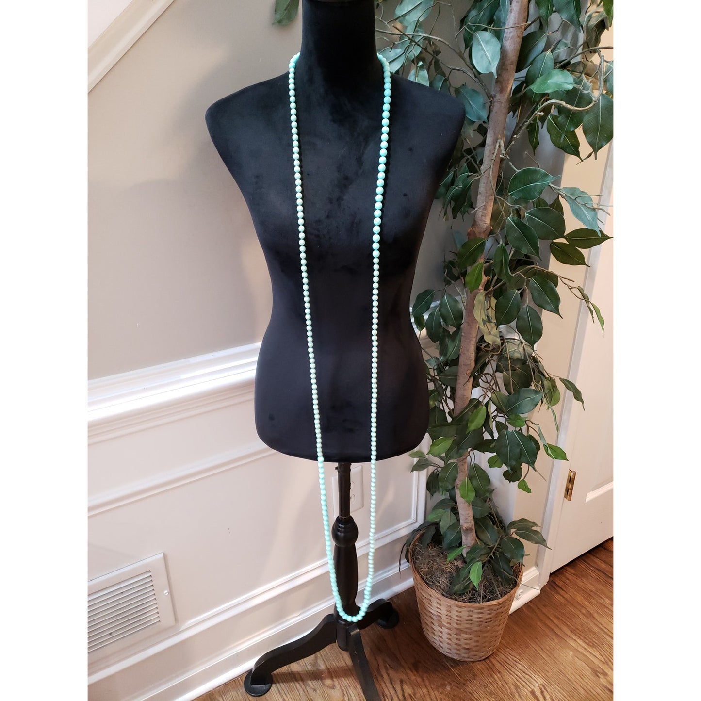 Women Fashion Turquoise Ball Beaded Hand Knotted Tri-fold Long Necklace Jewelry