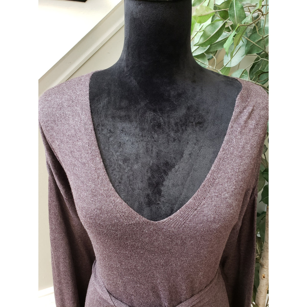 Terra & Sky Maxi Dress Womens 2X Brown Deep Neck Tie Waist Raglan Sleeve & Hem