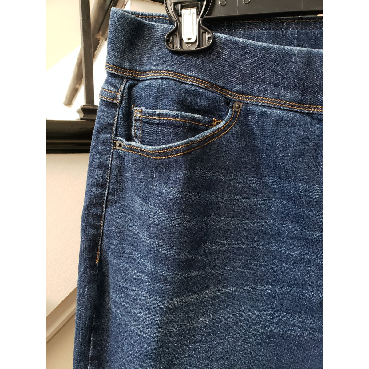 Terra & Sky Jeans Womens 14W Blue Denim Pockets High Rise Waistband Skinny Leg