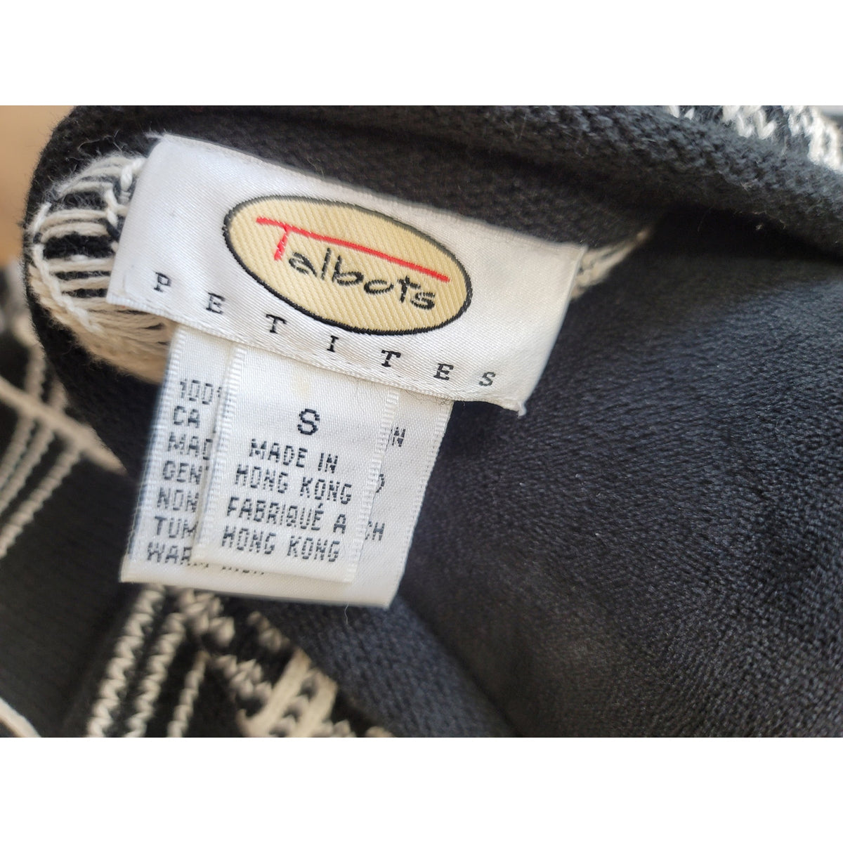 Talbots Cardigan Jacket Women's Small Black Plaid Full Zip Mock Neck Ribbed Hem